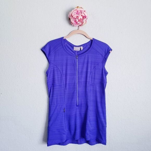 ‎Athleta Sleeveless Ruched Back Blue Pacifica Tank 2.0 Rashguard - Picture 1 of 6